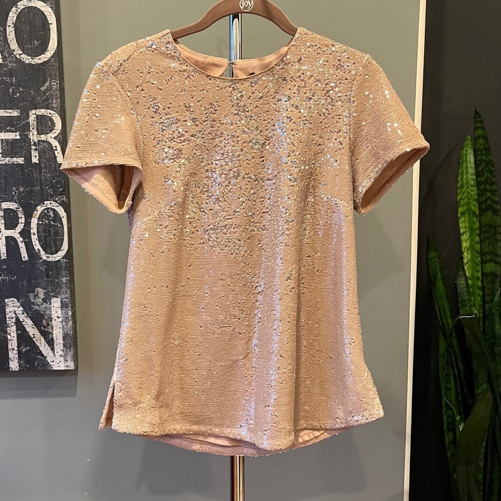 🥑Michael Stars flip sequin tee tan silver neutral concert t-shirt XS - Picture 4 of 11